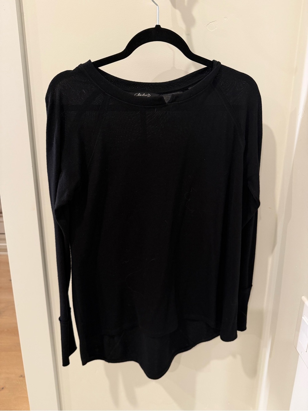 CHARLIE B Black Long Sleeve Crewneck Top